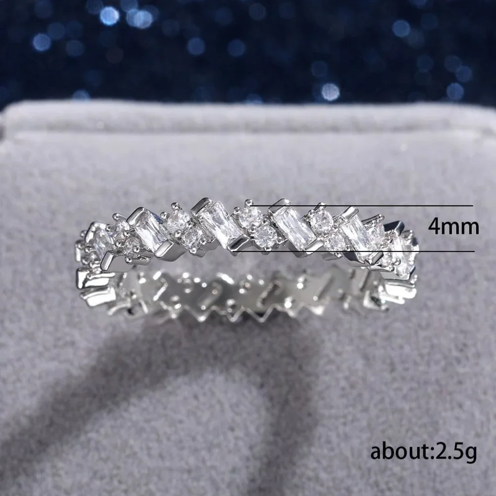 🍁Fashion Dainty Shiny Gems Zircon Silver Eternity Ring for Women, MARR9108